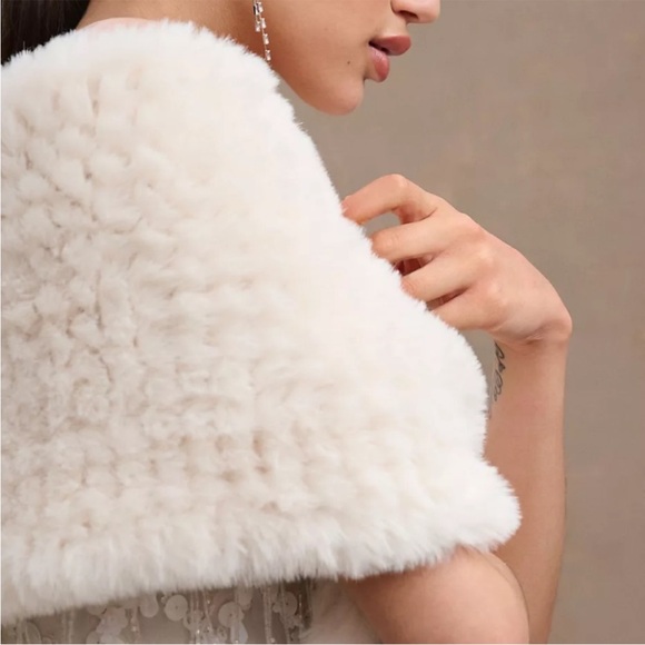 Anthropologie BHLDN Bubish Rome Faux Fur Wrap Scarf Cream Bridal Wedding Gala - Picture 2 of 10